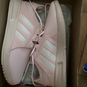 Adidas Women's Light Pink and White Sneakers
